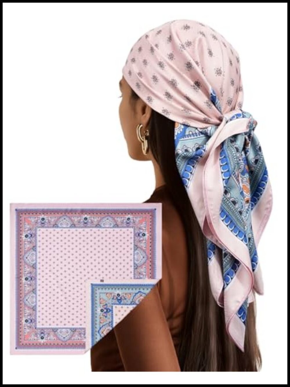 35" Reversible Head Scarf Polyester Twill Like Silk Hair Bandana Women